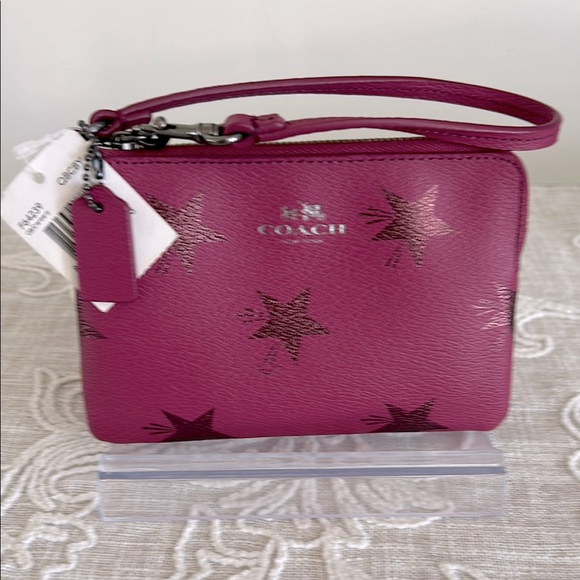 Coach Handbags - Coach NWT Coated Cranberry Shade Star Canyon Print F64239 Corner Zip Wristlet